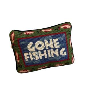 Gone Fishing Needlepoint Throw Pillow Mini Size 6.5"x8.5"